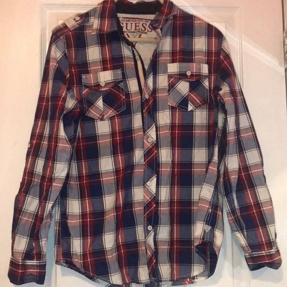 Guess button up plaid shirt